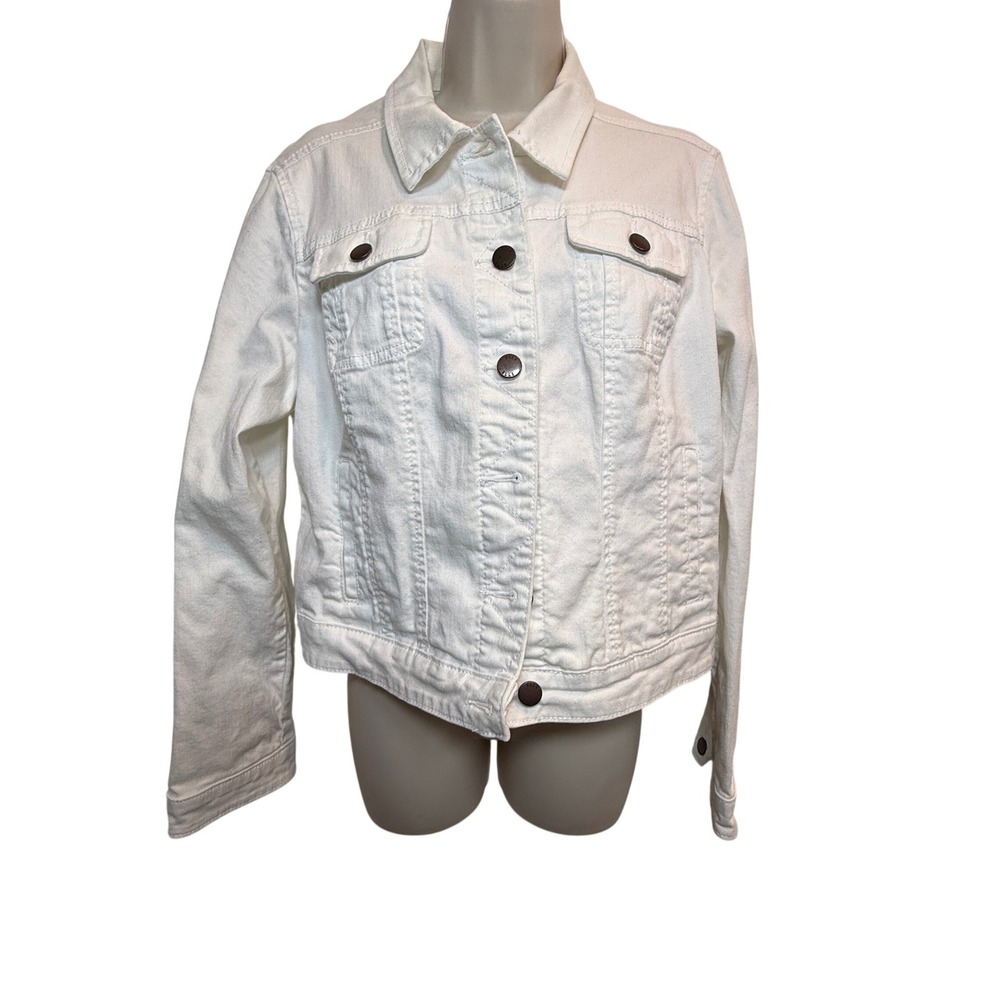ELLE Winter White Denim‎ Jacket Womens XL Trucker Streetcore Americana Minimaist